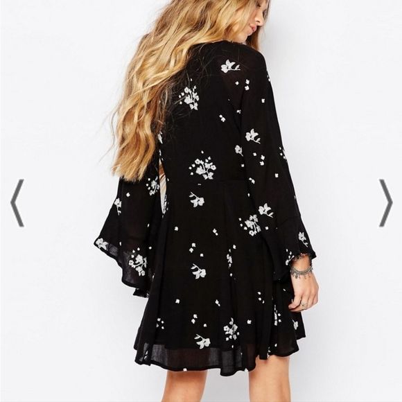 Free People Jasmine Embroidered Wrap Front Fit-N-Flare Mini Dress